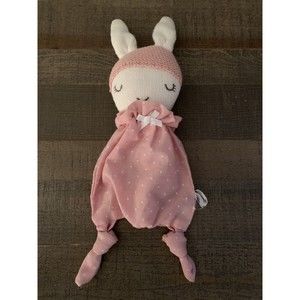 TJX Europe White Pink Knit Knotted Bunny Rabbit Security Lovey Shammy Toy READ